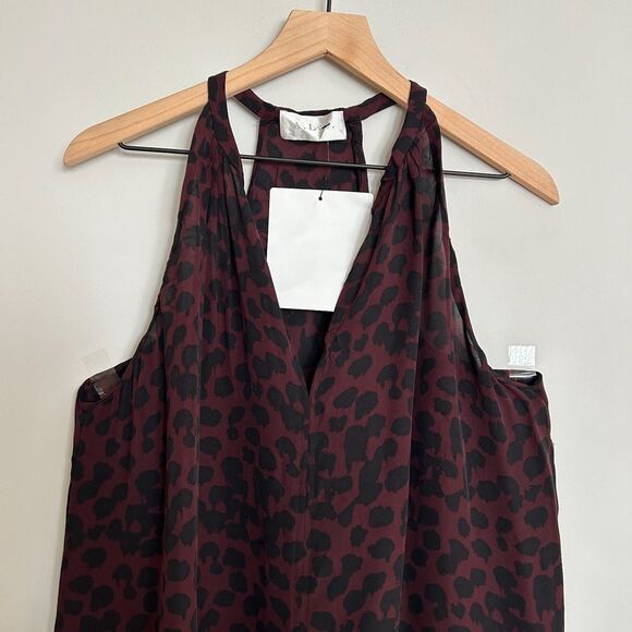 A.L.C. Burgundy Leopard Silk Sleeveless Blouse - Picture 4 of 7